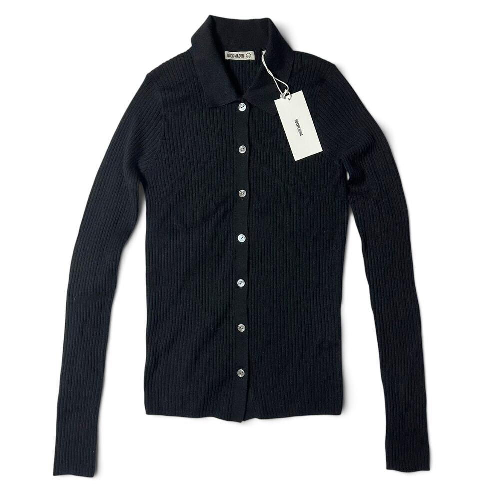 Buck Mason Featherweight Silk Cashmere Collared Cardigan Womens Size XS Blk NWT